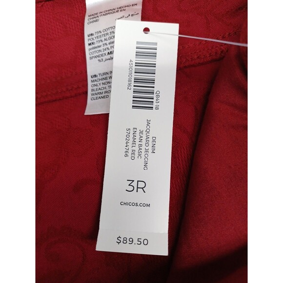 Chicos Jacquard Jeggings Womens Sz 3R - 16R Enamel Red Floral NWT $89 - Picture 8 of 9